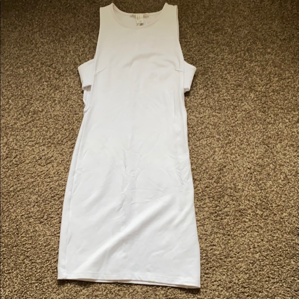 White bodycon side cut out dress